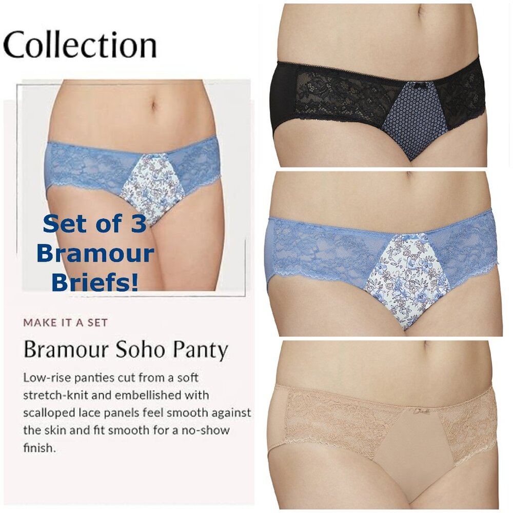 Set of 3! Panties XL Briefs Bramour Soho 32/XL FITS 31-32" Waist Low-Rise Lace